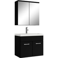 Badezimmer Badmöbel Set Montreal 01 mit Spiegelschrank 60cm Waschbecken Mat Schwarz - Unterschrank Waschtisch Möbel - Matt schwarz von BADPLAATS