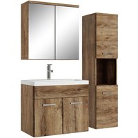 Badezimmer Badmöbel Set Montreal mit Spiegelschrank 60cm Waschbecken Braun Eiche - Unterschrank Hochschrank Waschtisch Möbel - Braun eiche von BADPLAATS
