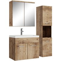 Badezimmer Badmöbel Set Montreal mit Spiegelschrank 60cm Waschbecken Eiche Kastanie - Unterschrank Hochschrank Waschtisch Möbel - Kastanienen eiche von BADPLAATS