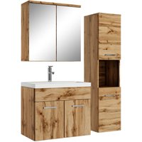 Badplaats - Badezimmer Badmöbel Set Montreal mit Spiegelschrank 60cm Waschbecken Eiche - Unterschrank Hochschrank Waschtisch Möbel - Eiche von BADPLAATS