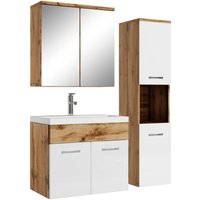Badplaats - Badezimmer Badmöbel Set Montreal mit Spiegelschrank 60cm Waschbecken Eiche mit Weiß - Unterschrank Hochschrank Waschtisch Möbel - Eiche von BADPLAATS