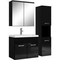 Badplaats - Badezimmer Badmöbel Set Montreal mit Spiegelschrank 60cm Waschbecken Hochglanz Schwarz - Unterschrank Hochschrank Waschtisch Möbel - Mat von BADPLAATS