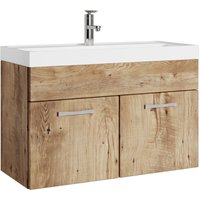 Badplaats - Badezimmer Badmöbel Set Paso 01 80cm Waschbecken Eiche Kastanie - Unterschrank Schrank Waschbecken Waschtisch - Kastanienen eiche von BADPLAATS