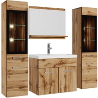 Badezimmer Badmöbel Set Rio xl led 60cm Waschbecken Eiche - Unterschrank 2x Hochschrank Waschtisch Möbel - Eiche von BADPLAATS