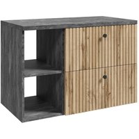Badplaats - Waschbeckenunterschrank Saros 90 cm - Eiche - mit Arbeitsplatte von BADPLAATS