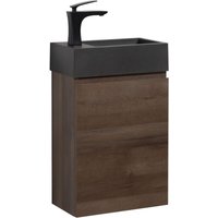 Badplaats - wc Badmöbel Angela 40x22 cm Braun Eiche - Schrank Schwarze Waschbecken Badezimmer Toilette - Braun eiche von BADPLAATS