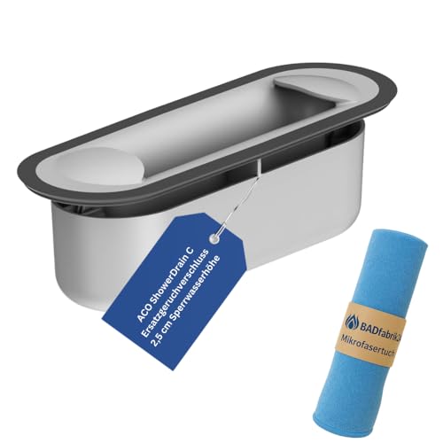 BADfabrik24 ACO ShowerDrain C Ersatzgeruchverschluss 2,5 cm Sperrwasserhöhe – Original Ersatzteil inkl. Mikrofasertuch – Geruchsstopp für Duschrinne – langlebig & passgenau,Duschrinne Ersatzteil von BADfabrik24