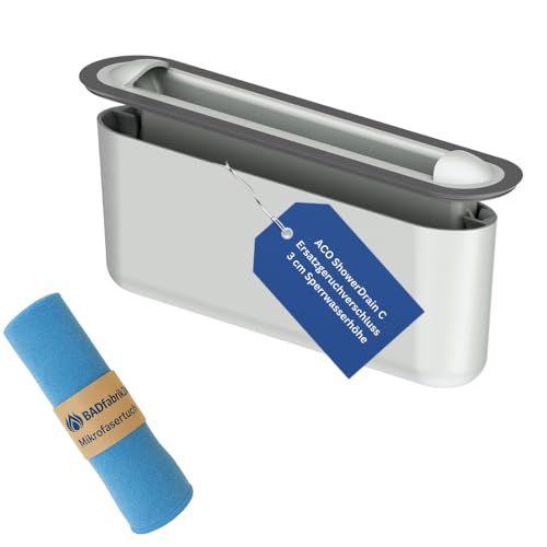 BADfabrik24 ACO ShowerDrain S+ Ersatzgeruchverschluss – Original 3 cm Sperrwasserhöhe + Mikrofasertuch 40x40 cm – zweiteilig, herausnehmbar, hygienisch und leicht zu reinigen von BADfabrik24