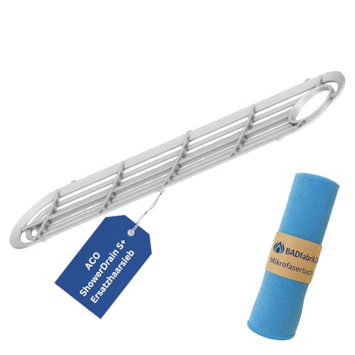 BADfabrik24 ACO ShowerDrain S+ Ersatzhaarsieb – Original Schmutzfang für Duschrinne + Mikrofasertuch 40x40 cm – langlebig, hygienisch,Ersatzhaarsieb, Duschrinne Sieb,Haarsieb Dusche,Duschrinne Zubehör von BADfabrik24