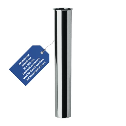BADfabrik24 Bördelrohr Edelstahl verchromt DN32 – 200/250/300 mm, gerade Ausführung, für Siphonanschluss, Ø 32 mm,Rohr für Waschtisch, Ablaufrohr verchromt, Edelstahl Siphonrohr, Sanitär Rohr (300 mm) von BADfabrik24
