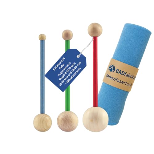 BADfabrik24 Fugenschnurz Set Kugel-Ø 8/20 mm, 12/24 mm, 16/28 mm + Mikrofasertuch – Professionelles Sanitärwerkzeug für präzise Fugenbearbeitung von BADfabrik24