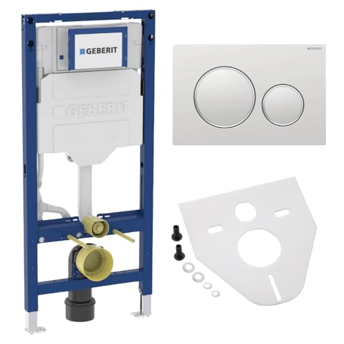 BADfabrik24 Geberit Duofix Element 112 cm inkl. Betäigungsplatte & Montageset (Sigma20 Betätigungsplatte für 2-Mengen-Spülung mattchrom lackiert, Easy-to-clean/hochglanz verchromt) von BADfabrik24