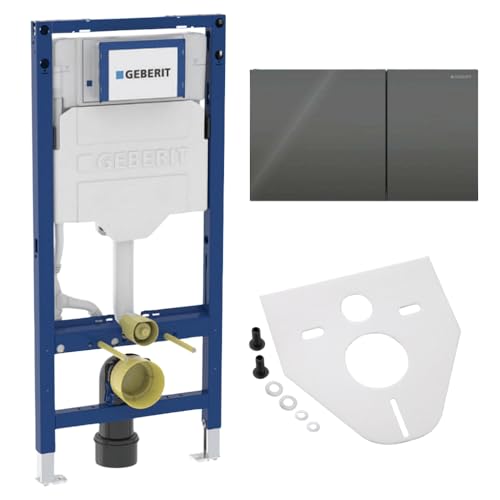 BADfabrik24 Geberit Duofix Element 112 cm inkl. Betäigungsplatte & Montageset (Sigma70 Betätigungsplatte für 2-Mengen-Spülung Glas schwarz) von BADfabrik24