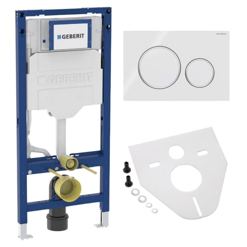 BADfabrik24 Geberit Duofix Vorwandelement 112 cm mit Sigma UP-Spülkasten 12 cm und Betätigungsplatte inkl. Montageset für Wand-WC (Sigma20 Betätigungsplatte Weiß/Hochglanz Verchromt) von BADfabrik24