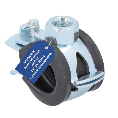 BADfabrik24 Gelenkrohrschelle verzinkt mit Schallschutzeinlage – verschiedene Größen, M8-Gewinde, für Sanitär- und Heizungsrohre (3/4", 24-28 mm M8) von BADfabrik24