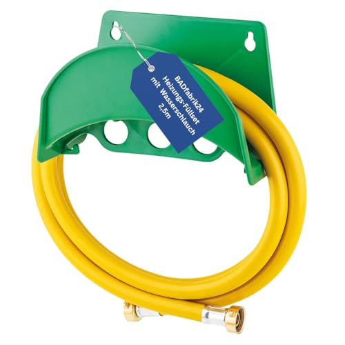 BADfabrik24 Heizungs-Füllset mit Wasserschlauch – anschlussfertig mit DN 20 Messingverschraubung & Schlauchhalter – ideal zum Befüllen geschlossener Heizungsanlagen (2,5 m) von BADfabrik24