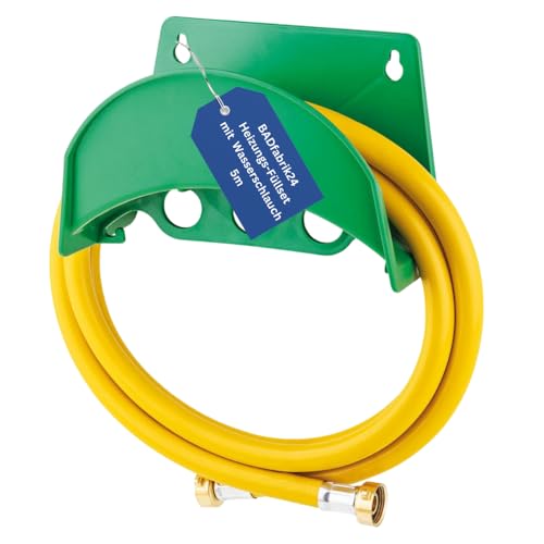 BADfabrik24 Heizungs-Füllset mit Wasserschlauch – anschlussfertig mit DN 20 Messingverschraubung & Schlauchhalter – ideal zum Befüllen geschlossener Heizungsanlagen (5,0 m) von BADfabrik24