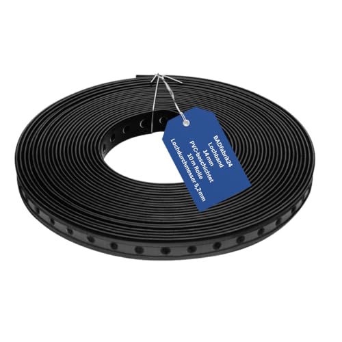 BADfabrik24 Lochband PVC-beschichtet | 10 m Rolle – 14 mm mit Lochdurchmesser 5,2 mm oder 19 mm mit 6,5 mm | Schwarz, kunststoffummantelt (Schwarz, 14 mm & Lochdurchmesser 5,2 mm) von BADfabrik24
