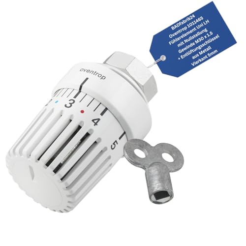 BADfabrik24 Oventrop 1011465 Thermostat Uni LH mit Nullstellung M30 x 1,5 + Entlüftungsschlüssel Metall Vierkant 5 mm – Fühlerelement 1 Stück für Heizkörper von BADfabrik24