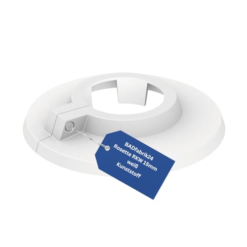 BADfabrik24 Rosette RKW 15mm – Weiß, Kunststoff, Klemmrosette für Rohrverkleidung,Rosette RKW 15mm, Klemmrosette, Rohrverkleidung, Kunststoff Rosette,Rohrabdeckung, Stift-Loch-Befestigung (20) von BADfabrik24