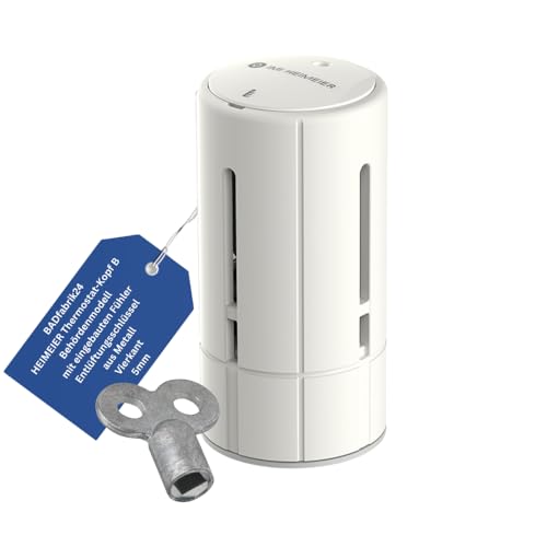 BADfabrik24 Thermostat-Kopf B Behördenmodell mit eingebautem Fühler + Entlüftungsschlüssel aus Metall 5 mm Vierkant – 1 Stück | Heizkörper Thermostat Set von BADfabrik24