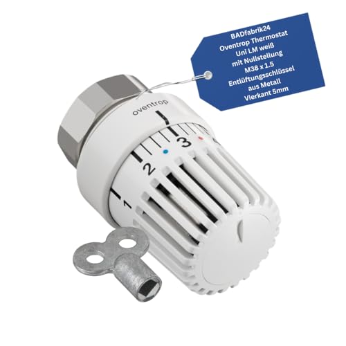 BADfabrik24 Thermostat Uni LM weiß mit Nullstellung M38 x 1,5 + Entlüftungsschlüssel aus Metall 5 mm Vierkant – 1 Stück Heizkörper Thermostatkopf BADfabrik24 Thermostat Uni LM weiß mit Nullstellung M38 x 1,5 + Entlüftungsschlüssel aus Metall 5 mm Vierkant – 1 Stück Heizkörper Thermostatkopf von BADfabrik24