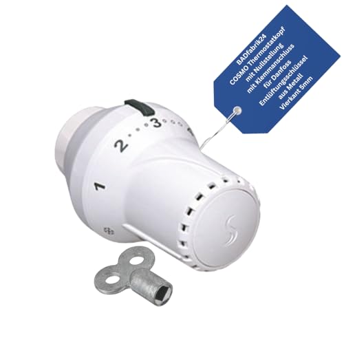 BADfabrik24 Thermostatkopf mit Nullstellung und Klemmanschluss für Danfoss + Entlüftungsschlüssel aus Metall 5 mm Vierkant – 1 Stück | Heizkörper Thermostat Set von BADfabrik24