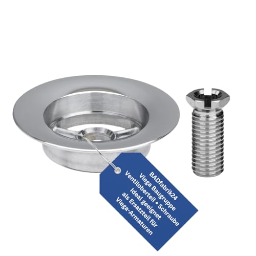 BADfabrik24 Viega Baugruppe: Ventiloberteil 6162-955 (70×16,5 mm, Messing verchromt) 119812 + Schraube 6162.45-593 (M12×1,5×28 mm, Messing vernickelt) 122485 von BADfabrik24