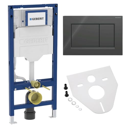 Geberit Duofix Vorwandelement 112 cm mit Sigma UP-Spülkasten 12 cm, Betätigungsplatte und Montageset für Wand-WC (Sigma30 Betätigungsplatte für 2-Mengenspülung schwarz/schwarz matt) von BADfabrik24