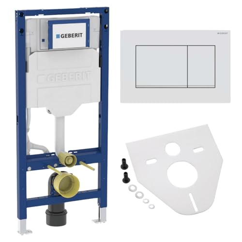 Geberit Duofix Vorwandelement 112 cm mit Sigma UP-Spülkasten 12 cm, Betätigungsplatte und Montageset für Wand-WC (Sigma30 Betätigungsplatte für 2-Mengenspülung weiß matt lackiert/hochglanz verchromt) von BADfabrik24