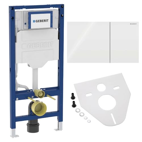 Geberit Duofix Vorwandelement 112 cm mit Sigma UP-Spülkasten 12 cm, Betätigungsplatte und Montageset für Wand-WC (Sigma70 Betätigungsplatte für 2-Mengen-Spülung Glas weiß) von BADfabrik24