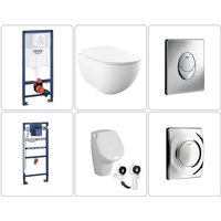Free Wand wc spülrandlos mit SoftClose WC-Sitz, Urinal & grohe Vorwandelemente + Betätigungsplatten, chrom von BÄDER BOUTIQUE