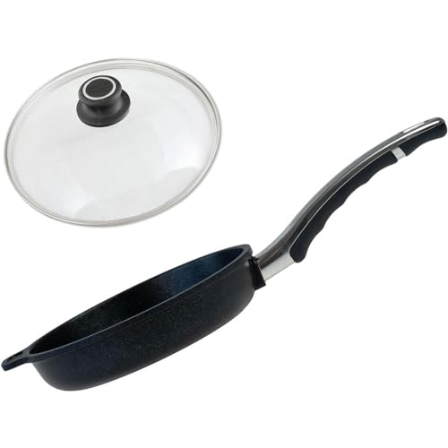 BAF Bratpfanne Induktion Ø 20 cm mit Deckel (Set) - flacher Rand - kleine induktive Pfanne beschichtet aus Aluminiumguss - Made in Germany von BAF