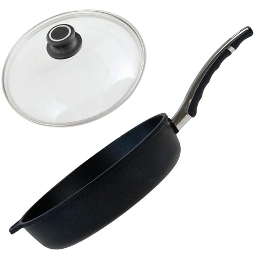 BAF Schmorpfanne Ø 28 cm mit Deckel (Set) - hoher Rand - große Bratpfanne beschichtet aus Aluminiumguss - ohne Induktion - Made in Germany von BAF