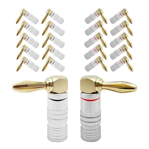 BAFAFA 10/40/200 Stück 4 mm rechtwinkliger Bananenstecker Adapter für Videolautsprecher vergoldet 90 Grad Bananenstecker Audio (40 Stück (20 Paar)) von BAFAFA