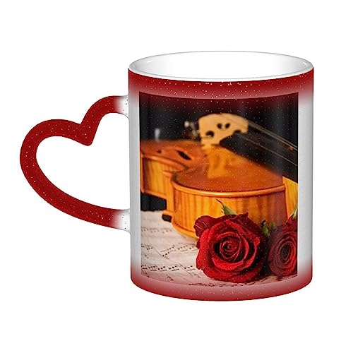 BAFAFA Geige Noten Gedruckt Farbwechsel Tasse Kaffeetasse Keramik Kaffeetassen Kreative Tasse Kaffee Magische Tassen Magische Teetasse Becher von BAFAFA