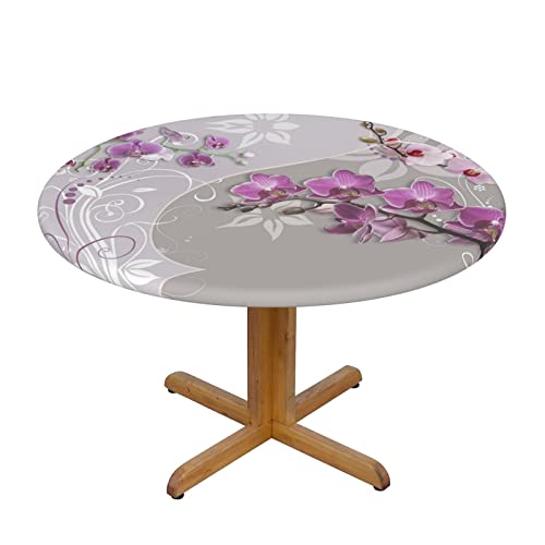 BAFAFA Pink Orchidee bedruckte runde Tischdecke, wasserdichte Tischdecke, abwischbar, Stretch-Tischdecke für Picknick, Camping, Esszimmer, Größe M von BAFAFA