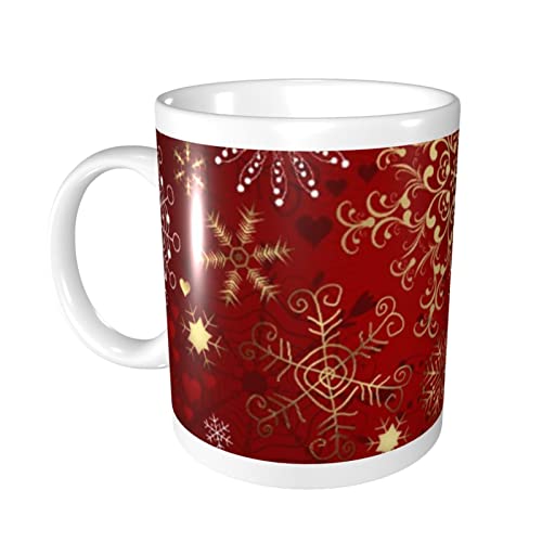 BAFAFA Rote Weihnachten Schneeflocke bedruckte Kaffeetassen Porzellan Kaffeetassen mit Griff Isolierte Kaffee Glas Keramik Tassen für Tee Latte Cappuccino Kakao von BAFAFA