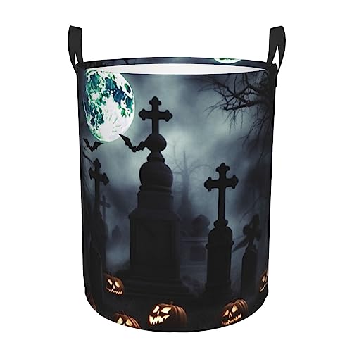 Wäschekorb, rund, Gothic, Happy Halloween, bedruckt, wasserdicht, mit Griffen, für Schlafzimmer, Badezimmer, Wohnheim von BAFAFA