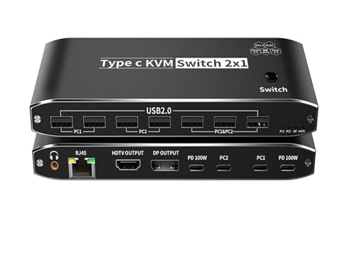 3500W 8K USB C zu HMI DP KVM-Switch 4K120Hz Video-Umschalter mit RJ45-Netzwerkanschluss PD 100W Ladung for 2 PC auf 1 TV-Monitor von BAFEIYA