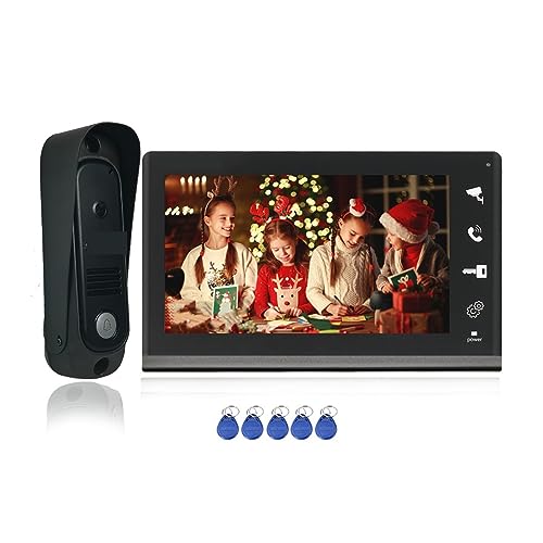 BAFEIYA 4 verdrahtete Video-Türklingel-Gegensprechanlage, RFID-Kamera-Türklingel mit 7-Zoll-Weißbildschirm, Nachtsicht for Villa(Noir) von BAFEIYA