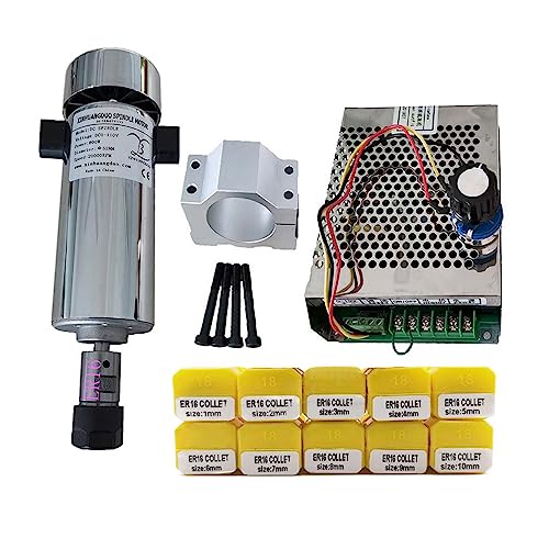 CNC-Spindelmotor-Kit Luftgekühlter 0,8-kW-DC110V-20000-RPM-CNC-Spindelmotor-Kit ER16 / Spannfutter 800-W-Spindelmotor + Netzteil-Drehzahlregler for Gravieren(Package 6 ER16) von BAFEIYA