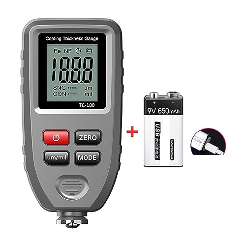 Farbdickenmessgerät TC100 Blaues Dickenmessgerät for Automessgeräte FE/NFE Autolacktester 0-1300μm Lackdickenmessgerät for Autos(Grey with battery) von BAFEIYA