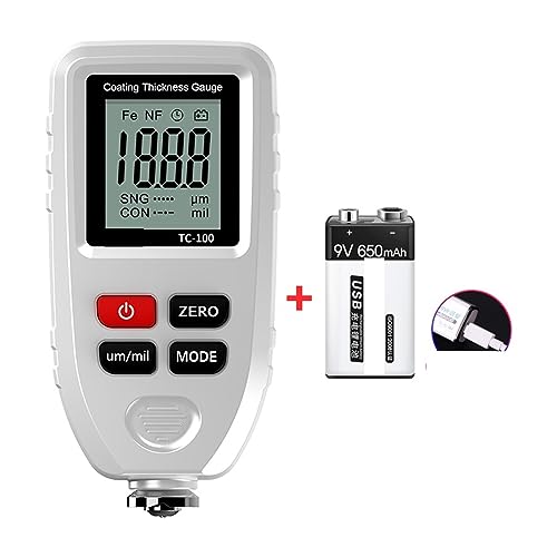Farbdickenmessgerät TC100 Blaues Dickenmessgerät for Automessgeräte FE/NFE Autolacktester 0-1300μm Lackdickenmessgerät for Autos(White with battery) von BAFEIYA