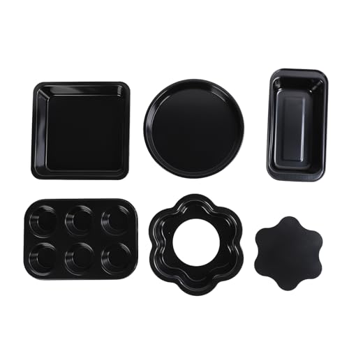 6 -pcs Backware Set Lose Bottom Carbon Stahl Anti -Stick Backformen mit Grauen Silikongriffen, Rezeptheft, Enthalten Ofen Safe Tablett für Muffin Pizza (BLACK) von BAFOVY