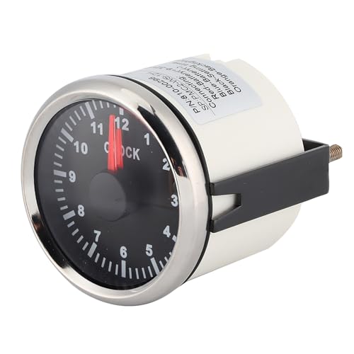 BAFOVY 12 V 24 V Auto Uhr Messung Armaturenbrett Zeit Fahrzeugstunde Stunde 0-12 Stunden Display Rote Rückleuchtung mit IP67 Wasserdicht (Schwarzes Zifferblatt, silberne Lünette) von BAFOVY