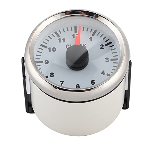 BAFOVY 12 V 24 V Auto Uhr Messung Armaturenbrett Zeit Fahrzeugstunde Stunde 0-12 Stunden Display Rote Rückleuchtung mit IP67 Wasserdicht (Weißes Zifferblatt, silberne Lünette) von BAFOVY