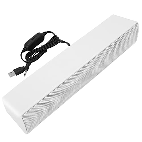 BAFOVY 3,5 Mm Audio -Soundbar, USB -Kabel -Stereo -Lautsprecher Eingabe -Soundbar mit Bass -Technologie LED -Leuchtdauerknopf für PC -Laptop -Smartphone -Tablet Mp3 MP4 (White) von BAFOVY