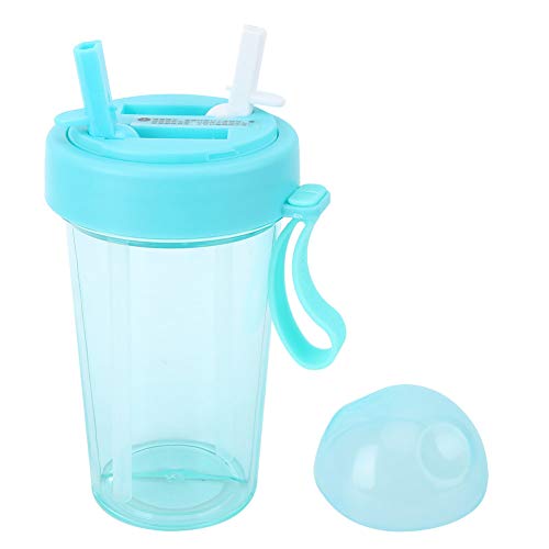 BAFOVY Dual -Fach -Wasserflaschen Sportgetränkflasche mit 2 Strohhalm und Leckdichtem Ausgangstemperatur resistent 20 ° C Bis 110 ° C für die Reise Im Freien (BLUE) von BAFOVY