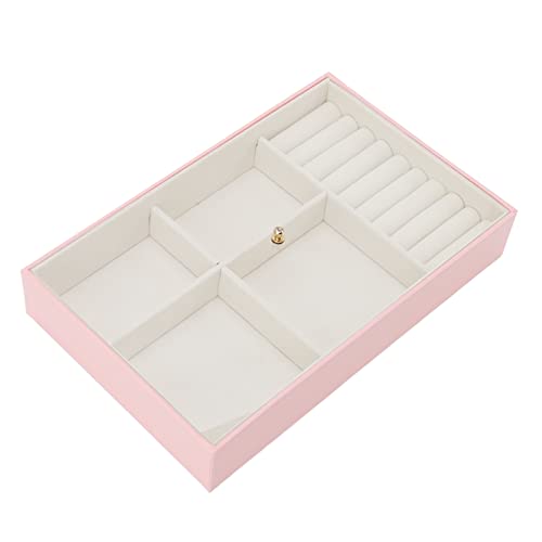 BAFOVY Schmuckpräsentationskiste Schmuckaufbewahrungsbox Schmuckkiste PU-Leder Acryl 4 Fächer Mehrere Ohrringschlitze mit Klarem Deckel für Ohrringe Halsketten Armbänder (Rosa) von BAFOVY